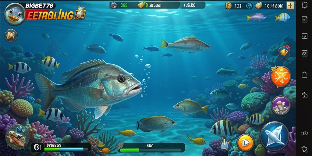 Tampilan gameplay menakjubkan saat memancing ikan besar.