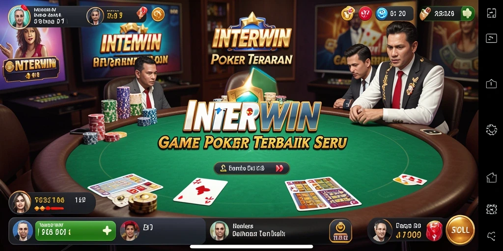 Tampilan gameplay poker yang menarik dan seru di INTERWIN.