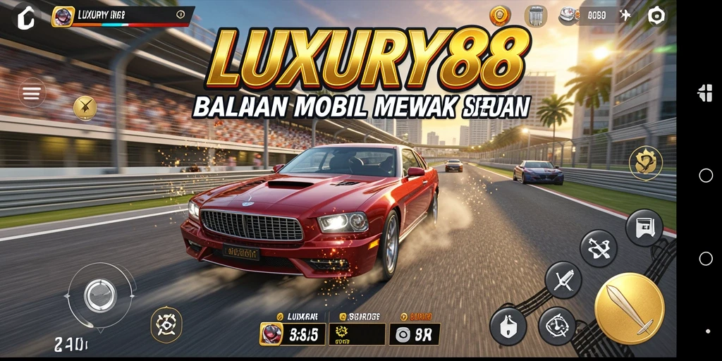 Screenshot gameplay LUXURY88 menampilkan balapan mobil mewah yang menegangkan.