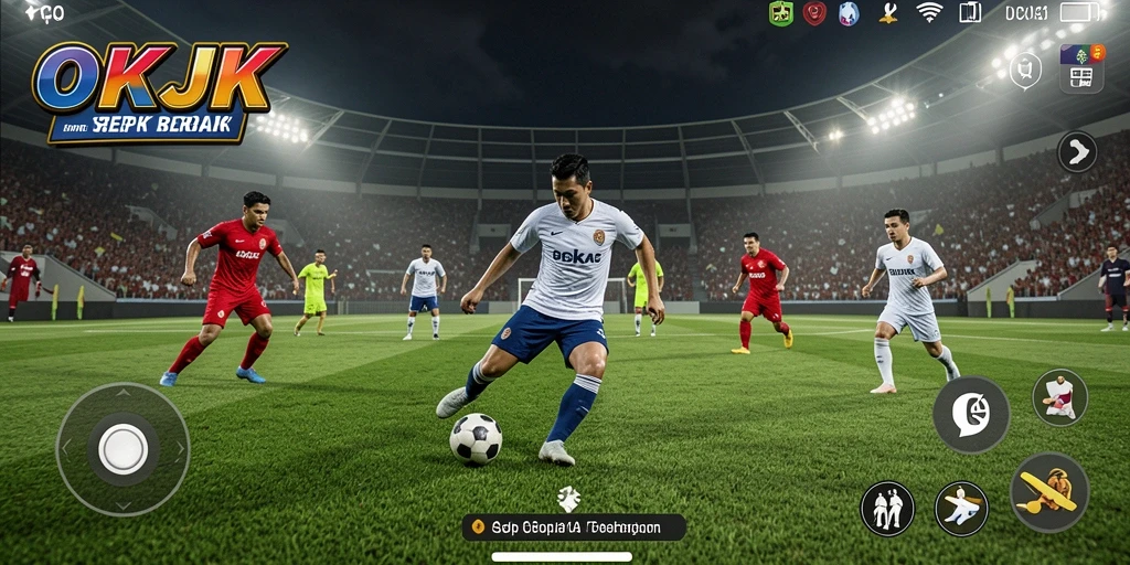 Tangkapan layar utama <strong>OKJK</strong> menampilkan momen mendebarkan dalam pertandingan sepak bola.