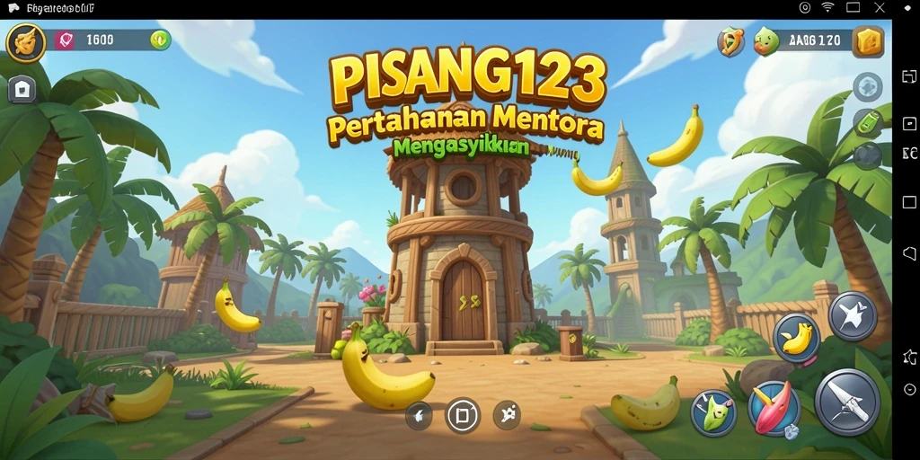 Tangkapan layar utama PISANG123 menampilkan aksi seru Tower Defense.