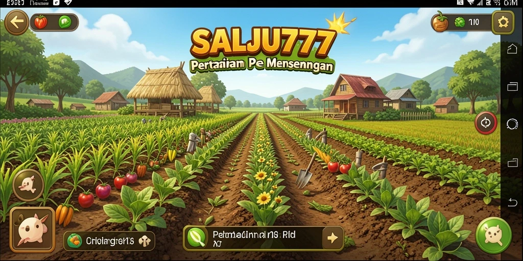 Screenshot gameplay SALJU777 menunjukkan aktivitas bertani yang dinamis dan seru.