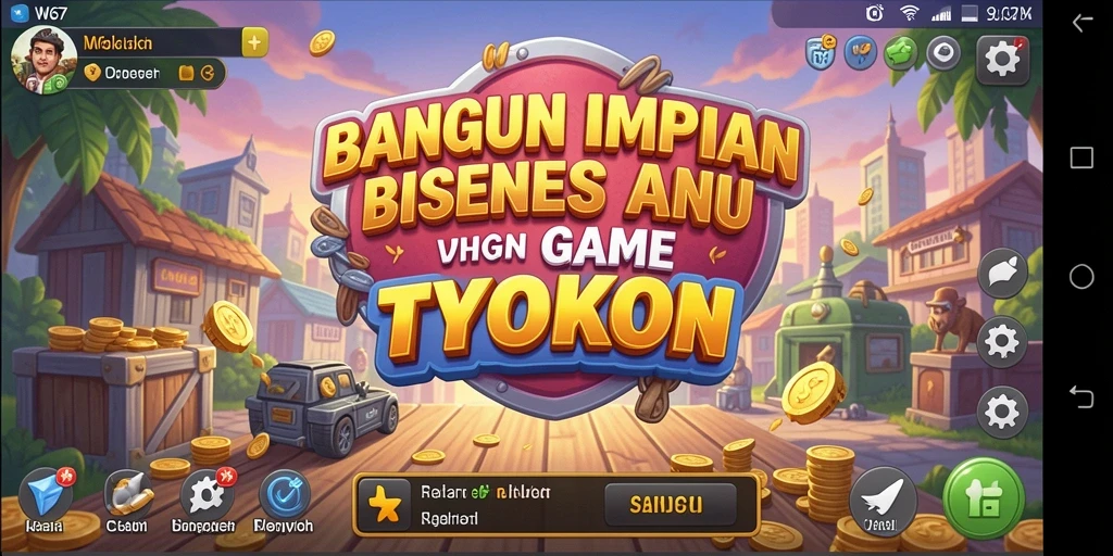 Screenshot W67 menunjukkan tindakan membangun kerajaan bisnis dengan gameplay Tycoon yang menarik.